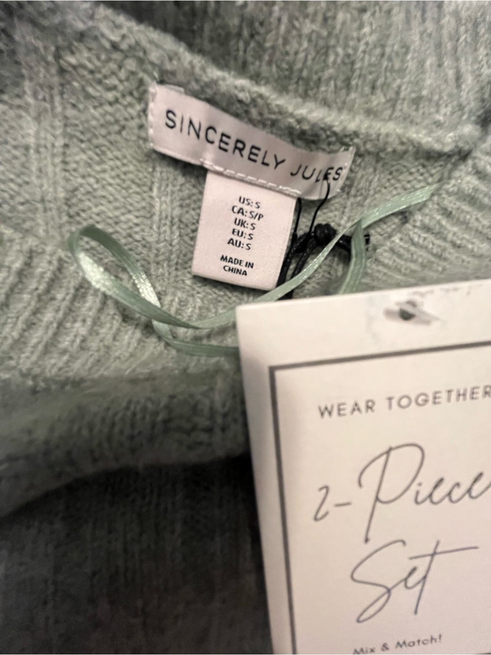 NWT Sincerely Jules  2piece Ribbed Knit Wide-Leg Pants & Sweater Set in Sage - Picture 7 of 8